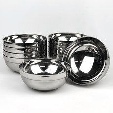QUEEN SENSE Hekins 不鏽鋼 營業用 店家 內部食堂 雙層湯碗 16cm, 銀色, 10個