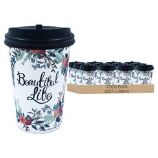Togo Pack 花卉圖案紙杯 380ml + 可開關杯蓋, 1組, 100入