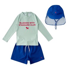 블루독 남아용 에센셜립 수영복 모자 + 상하의 세트