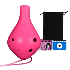 JK 高品質初學者用防碎6孔中音C調陶笛全配組, 1套, 單一商品, 長吹嘴 玫瑰紅