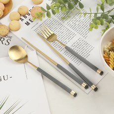 Bogen 孩童方柄雙色金屬匙筷+叉子組, Charcoal, 湯匙+筷子+叉子, 1組