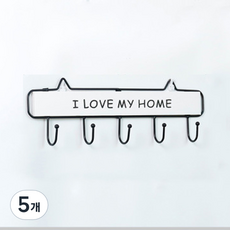 써니코스트 아이러브홈 나무 벽걸이 5후크, 화이트, 5개
