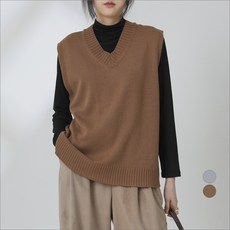 오슬 여성용 오버핏 브이넥 니트 베스트
