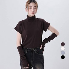 Awesomearound 女款素色高領短袖T恤+袖套組