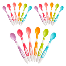 munchkin 滿趣健 安全學習湯匙 6入 柔軟匙尖 易握手柄 不含BPA 適合3個月以上寶寶, 17 x 2cm, 彩色, 3組