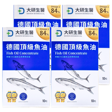 大研生醫 頂級魚油軟膠囊，高濃度Omega-3 84%以上，含EPA+DHA 960mg，促進新陳代謝, 820mg, 10顆, 4盒