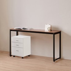 윌로우 플로우 철제 컴퓨터 가로 1600 세로 400 책상 + C타입 서랍장 세트 방문설치, 블랙+프렌치오크(책상), 화이트(서랍장)