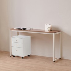윌로우 플로우 철제 컴퓨터 가로 1600 세로 400 책상 + A타입 서랍장 세트 방문설치, 화이트+프렌치오크(책상), 화이트(서랍장)