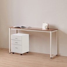 윌로우 플로우 철제 컴퓨터 가로 1600 세로 400 책상 + C타입 서랍장 세트 방문설치, 화이트+프렌치오크(책상), 화이트(서랍장)