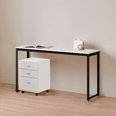 윌로우 플로우 철제 컴퓨터 가로 1600 세로 400 책상 + C타입 서랍장 세트 방문설치, 블랙+화이트(책상), 화이트(서랍장)