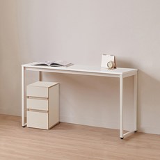 윌로우 플로우 철제 컴퓨터 가로 1600 세로 400 책상 + B타입 서랍장 세트 방문설치, 화이트(책상), 크림버치(서랍장)