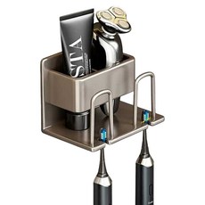 i life 雙人太空鋁牙刷置物架 消光灰 浴室壁掛收納 情侶款 免釘安裝, 1組