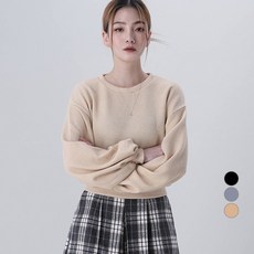 Awesomearound 女款華夫格紋圓領泡泡長袖上衣