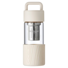 Corelle Brands 康寧餐具 Snapware 晶透手提茶隔耐熱玻璃水瓶, 奶油白, 480ml, 1個
