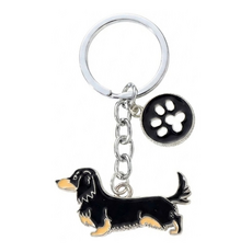 WOONUE 高品質臘腸狗動物背包鑰匙圈掛飾 50g, 黑四目, 1個