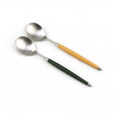 Bogen Le Bien 緞面餐具沙拉匙 2件組, 1套, 芥末黃, 深綠色