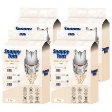 Snappy Tom 幸福貓 豆腐貓砂, 海綿般的吸水性, 低粉塵, 包覆臭味, 100%天然原料, 快速凝結, 遇水即溶可沖馬桶, 2kg, 4包