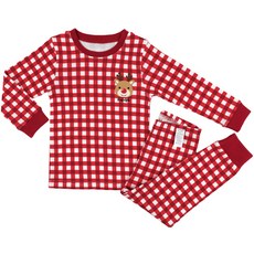 Maykids 童款格紋魯道夫印花20支彈力棉長袖居家衣褲組