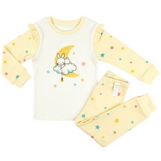 Maykids 童款印花20支彈力棉2件式長袖居家套裝 月亮小兔款