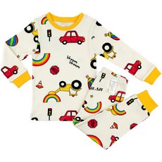 Maykids 童款印花20支彈力棉2件式長袖居家套裝 彩虹小車款