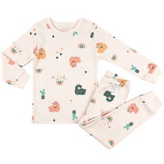 Maykids 童款印花20支彈力棉2件式長袖套裝 彩色羊駝款