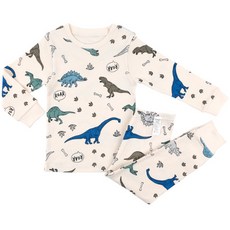 Maykids 童款印花20支彈力棉2件式長袖居家套裝 咆哮恐龍款