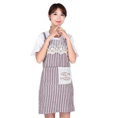 성인용 레이스 피쉬 자수 데일리 식당 카페 주방 어린이집 앞치마, 브라운, 1개
