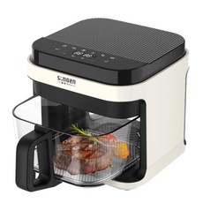SOnGEn 松井 日系美廚 3D熱旋晶鑽玻璃氣炸鍋, 5.5L大容量, 減少油脂80%, 全玻璃炸籃, SG-421GAF-W, 白色