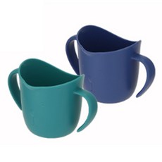 雙耳學習水杯2件組, 綠色+藍色