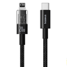 Baseus 倍思 透明CD系列 Type-C to IP 20W 快速充電線, 1m, 星曜黑, 1條