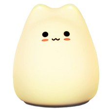 貓咪造型矽膠小夜燈 輕拍開關燈 漸層變色, 機靈貓 米色