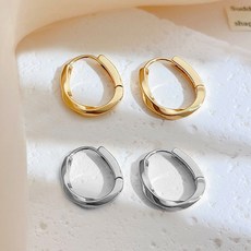 Kolorfull 女性波浪環形易扣式耳環 2件組 金/銀色套組
