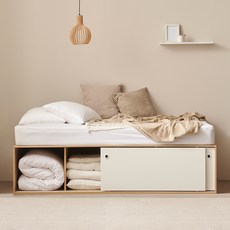 보니애가구 헤이즐 슬라이딩 벙커 수납침대 + 스위브 2596 고밀도폼 롤팩 매트리스 세트 방문설치, 화이트 + 오크