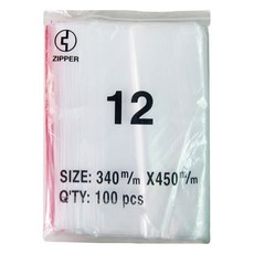 ZIPPER 透明PE夾鏈袋 有紅線 12號袋, 340 x 450mm, 100入, 1包