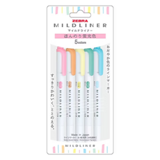 ZEBRA 斑馬牌 MILDLINER 雙頭柔性螢光筆 5色組 淡雅柔和色彩 耐水性水性顏料 適用於手帳和手作小物, WKT7, 1組