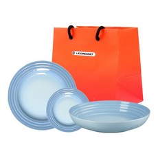 LE CREUSET 碗盤3件組 + 購物袋, 1個, 開胃菜盤17cm + 主餐盤27cm + 義大利麵沙拉碗22cm + M號購物袋, 海岸藍