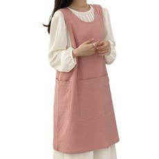 Hansday 鈕扣式迷你開衩亞麻圍裙, 粉紅色, 1個