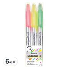 문화연필 언더라인S 형광펜 세트, 3색, 6개