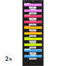 시벅스 싱글 10 네임 테그 포켓 벽걸이 파일 정리함, 2개, 블랙