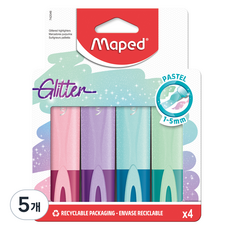 Maped 亮粉珠光螢光筆4件組, 粉彩粉紅色, 粉彩紫色, 藍寶石, 粉彩綠色, 5套