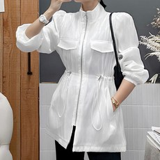 비비에모 여성용 글로시 허리 스트링 하이넥 집업 재킷 07068