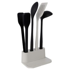 도루코 헤리콘 키친툴 세트, 블랙(집게, 요리스푼, 국자), 라이트그레이(뒤지개, 키친툴), 1세트, 집게 + 국자 + 요리스푼 + 뒤지개 + 거치대