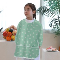 BEBE CHOUETTE 幼兒防水長袖美術罩衫, 薄荷圓點