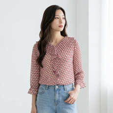 Olivia Hassler 圖案印花荷葉邊襯衫 OHDMBL203