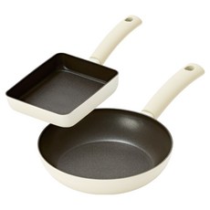 Silvat 韓國製 純粹 IH 電磁爐適用平底鍋 2件組, 象牙白, 1套, 玉子燒鍋 18cm + 平底鍋 20cm