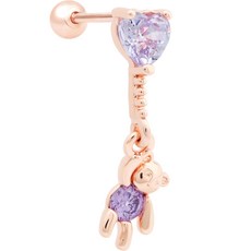 Mini Art 女款14K愛心紫羅蘭鑲鑽小熊金針單邊耳針 JK362+飾品盒