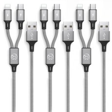 DGG Sky Zeta Type-C與8-pin 2線高速充電多功能傳輸線, 3個, 金屬銀, 120cm