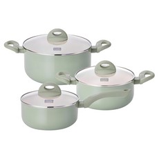 Cookin IH爐適用Color系列鋁製陶瓷塗層鍋具組, 綠色, 單柄鍋 18cm+雙耳鍋 20cm+雙耳鍋 22cm, 1組
