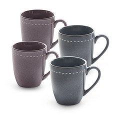 PRELUDE 虛線印花馬克杯 300ml 藍色 2入+紅色 2入, 酒紅色*2+深藍色*2, 1套