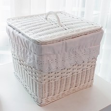 藤編小舖 方形附蓋籃 B408 300 x 300 x 250 mm, 白色, 1個
